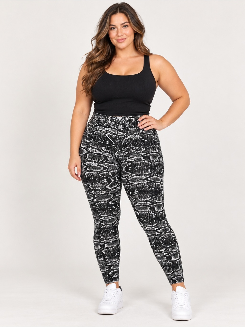 Booty by Brabants Black White Snake Print High Rise Leggings One Size OSFM